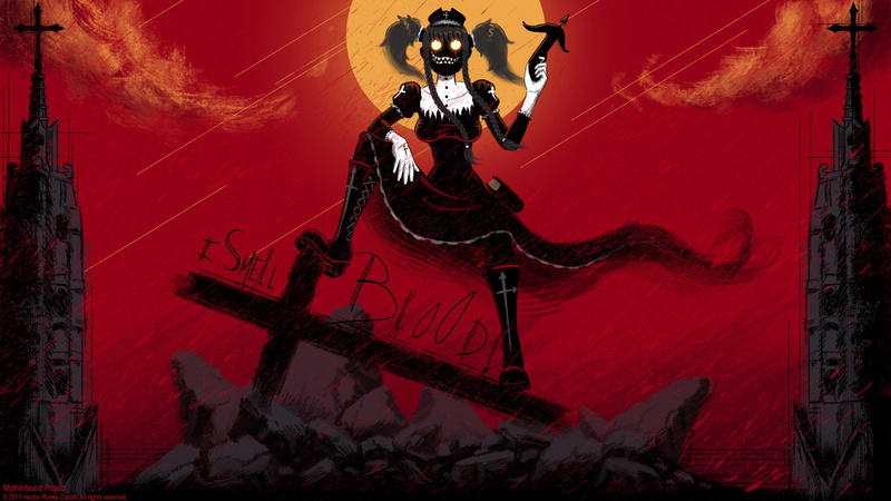 1080P, Hector Rivera, anime, anime girls, 2017 (Year), artwork, red background, glowing eyes