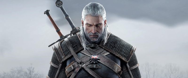 men, sword, The Witcher, ultra-wide, white hair, video games, Geralt of Rivia, The Witcher 3: Wild Hunt, 2K