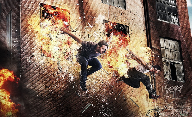 water, brick wall, casual clothing, mid-air, Movie, city, real people, jumping, walker, Film, motion, Movies, poster, Brick Mansions, nature, arms raised