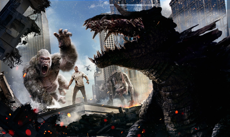 rampage, george, giant, 8K, gorilla, dinosaur, dwayne, johnson