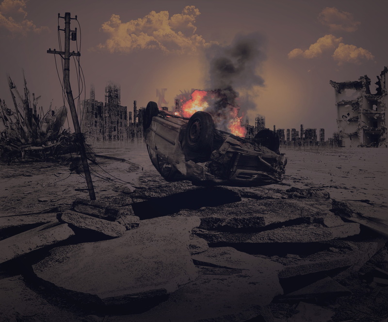 terror, sky, fire - natural phenomenon, photography, land, outdoors, nuclear war, riots, selective, background, wrecked, car, nature, burn, war, transportation
