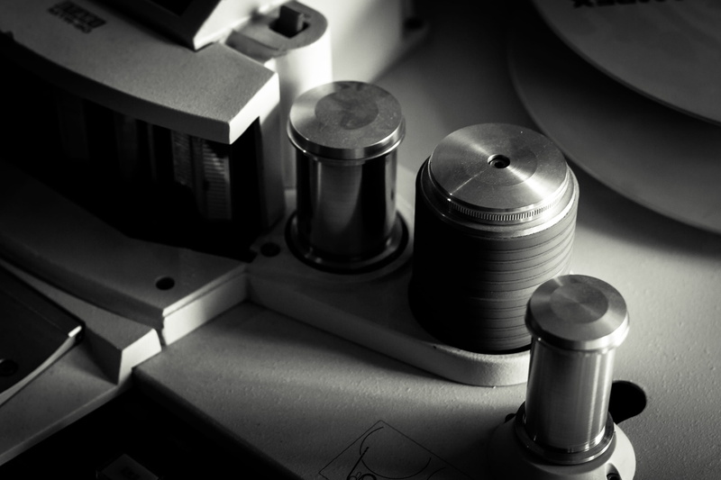 studio, metal, equipment, industry, music, high angle view, microscope, tape recorder, table, indoors, still life, recorder, multitrack, electronics, science