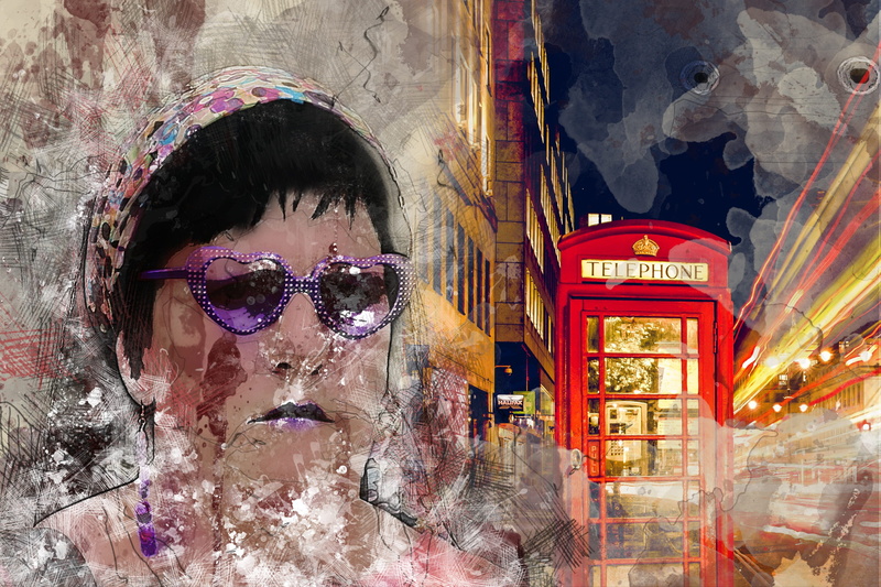 women, lifestyles, building exterior, outdoors, face, multiple exposure, reflection, head, heart, telephone booth, digital composite, communication, one person