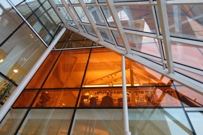 metal, indoors, modern, Ericsson, day, full frame, pattern, built structure, Construction, roof beam, architecture, railing, window, Sweden, 5K, glass