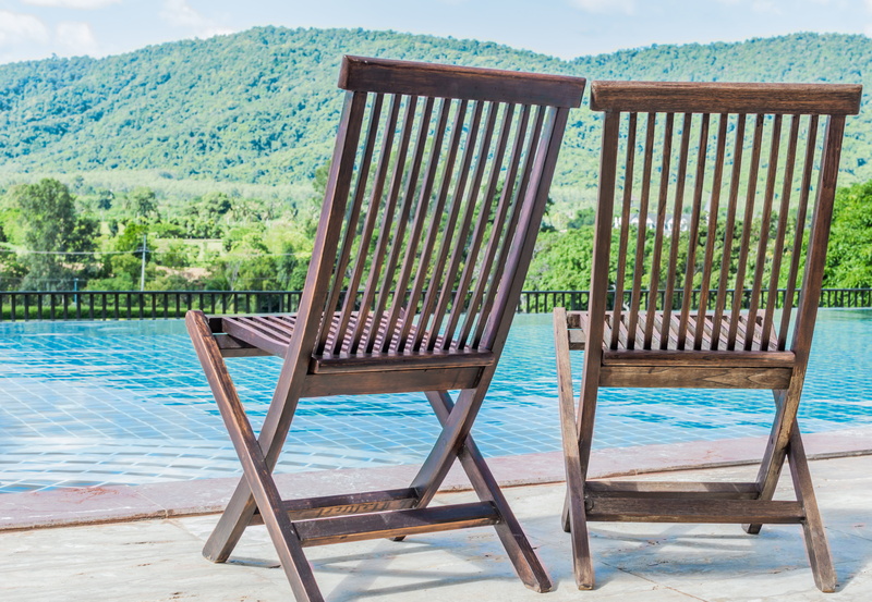 color, chair, nature, tranquility, 5K, outdoor chair, folding, absence, image, two, water, holiday, head, bald, front, beauty in nature, vacations, swimming pool