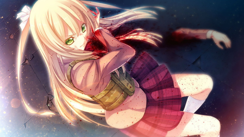 yasouji, blonde, 720P, seifuku, bullet, hair, green, oosaki, shinya, long, blood, eyes, innocent, kneehighs, game