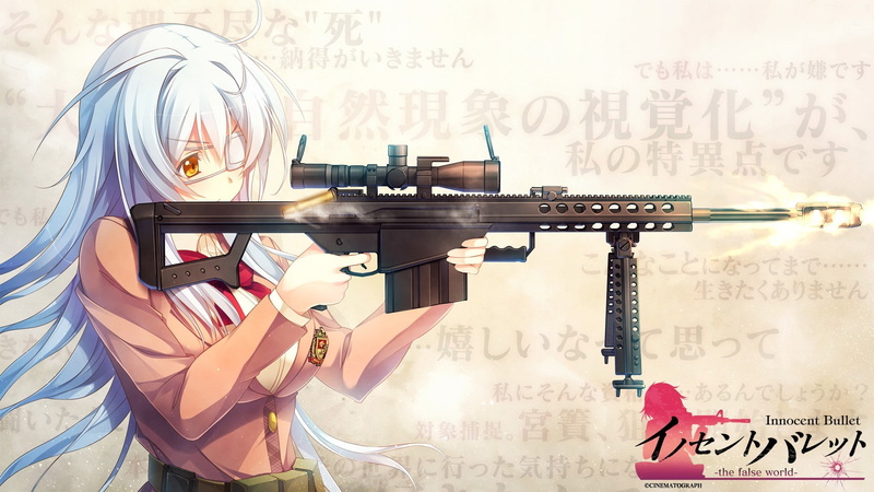 listening, occupation, women, adult, side view, communication, clothing, portrait, people, gun women anime anime girls eyepatches innocent bullet the false world sniper rifle barrett _50 cal
