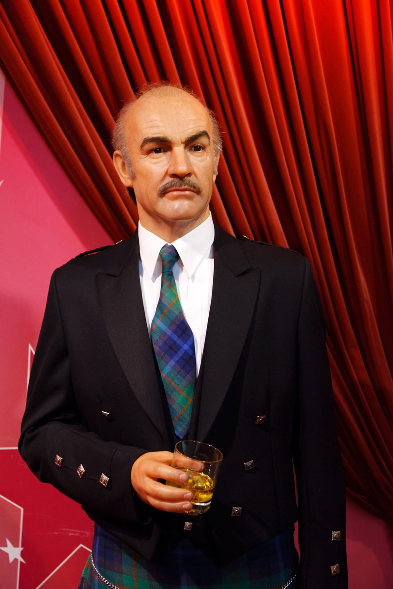 males, adult, people, standing, waist up, wax figure, front view, mature adult, curtain, men, indoors, 1080P, Actor, James Bond, businessman, film, entertainment