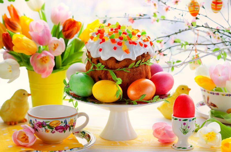 Eggs, Easter cake, 1080P, flowers, easter, spring, cake