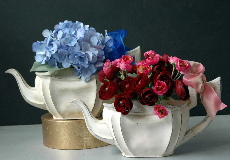 flowers, china, red and blue, pots, decoration, 1080P, tea, tea pots, 3d and abstract