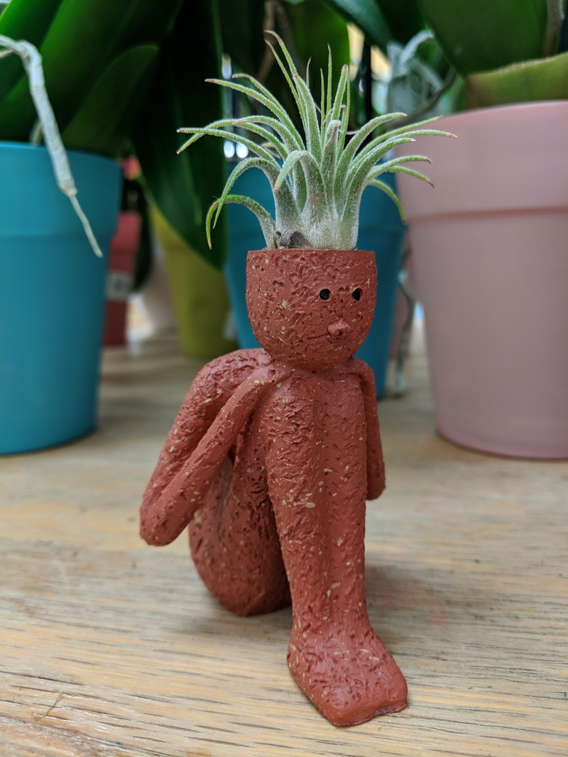 statue, thinking cute, faerie, succulent, gardening, figurine, faeriegarden, sittingdown, clay, pot, creativity, art and craft, table, 4K, houseplant