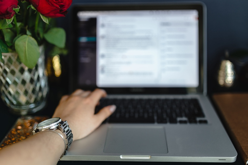 macbook, internet, rose, 5K, computer, communication, female, adult, women, hand, roses, computer Keyboard, connection, human body part, female office