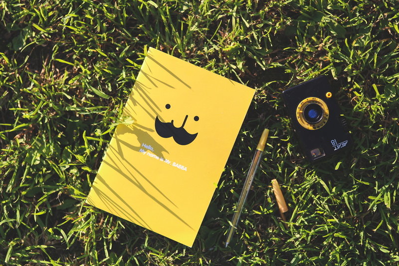 green color, high angle view, camera, communication, outdoors, anthropomorphic smiley face, mustache, grass, paper, representation, day, yellow, nature