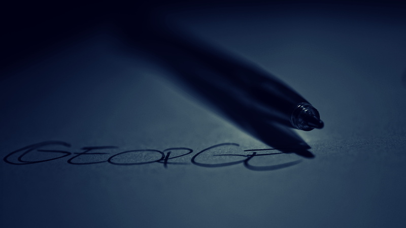 blue, writing instrument, george, text, notebook, gray, conceptual, handwriting, letter, no people, blur, pen, 5K, paper, indoors, selective focus, close-up