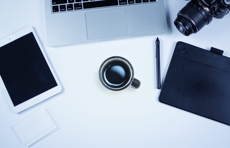 photography themes, espresso, beverage, white, electronic, device, communication, clean, blogger, laptop, sparse, flatlay, 2K, tablet, equipment, lay