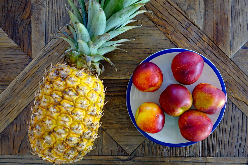 4K, apple - fruit, indoors, healthy eating, table, fruit, nectarines, ripe, banana, wood - material, healthy, pineapple, food and drink, vitamins, nectarine