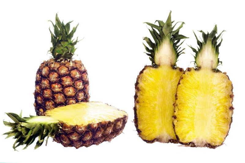 healthy eating, fruit, ananas, food, delicious, pinapple, white, healthy, isolated, whole, fresh, tropical, cut out, green color, slice, no people, background