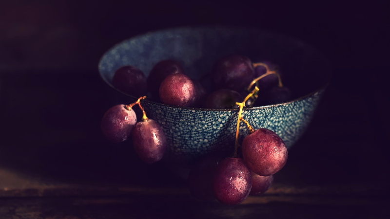 1080P, grapes, food, bowls, purple, dark, fruit
