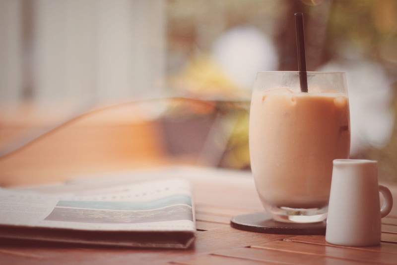 refreshment, no People, drink, shake, breakfast, cup, publication, straw, indoors, dairy product, food, coffee, milk, food And Drink, cafe, wooden, glass