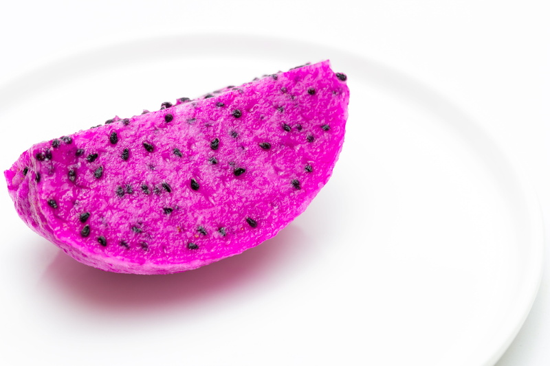 close-up, plate, wellbeing, seeds, pitahaya, pithaya, healthy eating, dessert, food, cross section, indoors, freshness, sweet food, purple, 4K, pink color