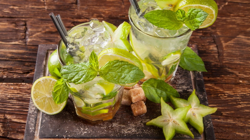 carambola, lime, mint, mahito, fruit, lemon, sugar, ice, drink, 1080P, cocktail