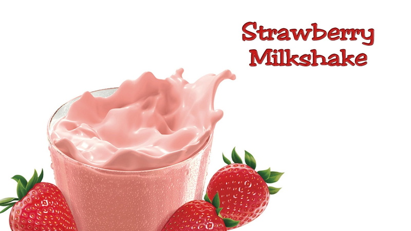 communication, no people, pink, white background, food and drink, strawberry, close-up, 1080P, healthy eating, text, drink, berry fruit, milkshake, Strawberry Milkshake