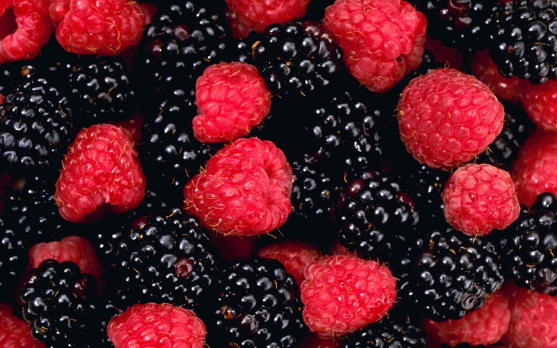 desktop, raspberries, blackberries, fruits, 2K, background