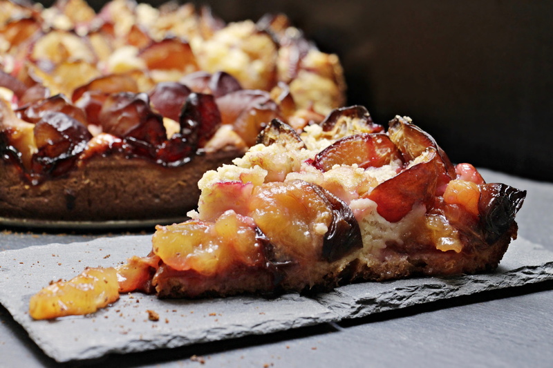 focus on foreground, selective focus, plums, temptation, table, juicy, fine pastry, healthy eating, pastries, bake, close-up, benefit from, fruity, indulgence