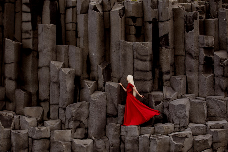 1080P, religion, blonde, belief, one person, cliff, dress, art and craft, built structure, red, adult, day, clothing, architecture, Inese Stoner, women