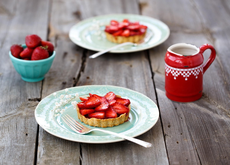 dessert, fruit, dishes, strawberry, cups, 1080P, cake