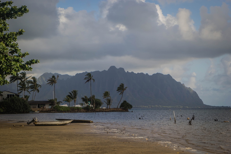 mountain, united states, sand, tree, beach, land, palm tree, tranquil scene, tranquility, fishing village, sky, tropical climate, hawaii, real people, scenics - nature