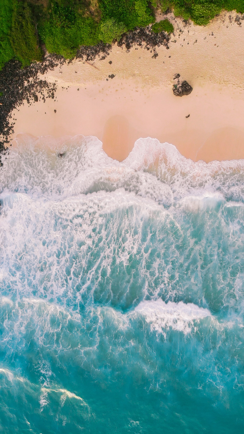 mountain, waimanalo, ocean, coral reef, motion, sea waves, reef, sea, flowing water, surfing, beach, united states, day, high angle view, beauty in nature
