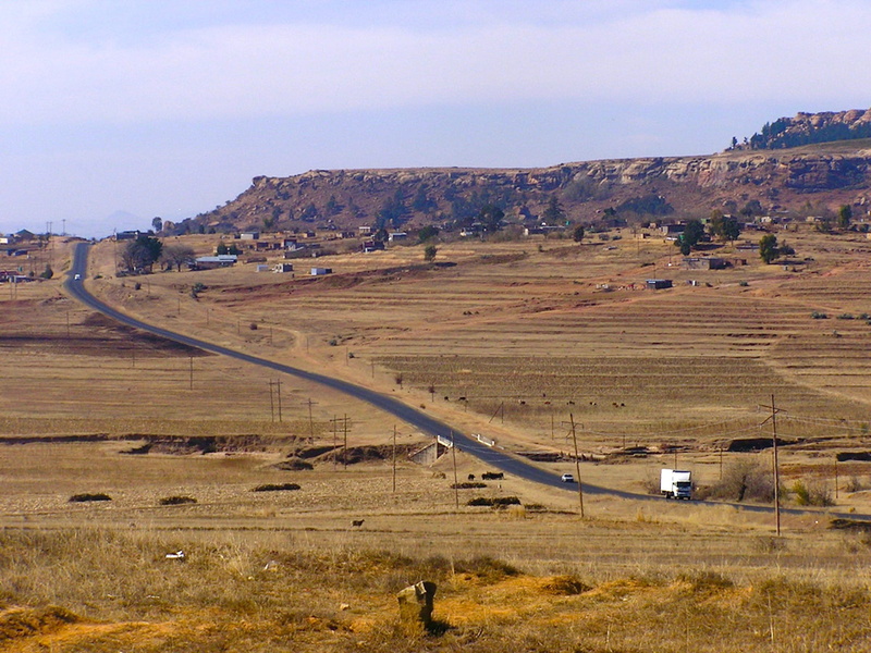 outside, non-urban scene, grass, high angle view, beauty in nature, sky, trees, Lesotho, transportation, environment, 1080P, outdoors, tranquil scene