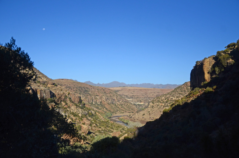 terrain, land, tranquility, landscape, tranquil scene, non-urban scene, moon, outdoors, plant, idyllic, beauty in nature, tree, environment, lesotho, clear sky