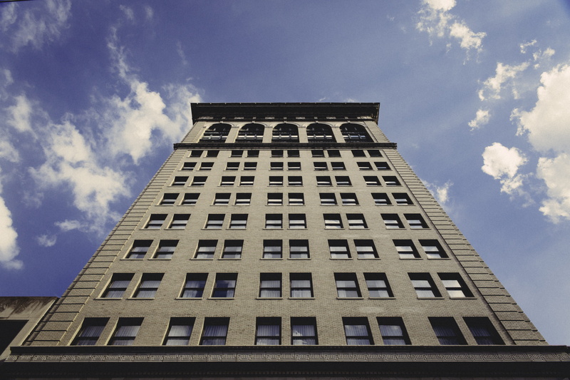 sky, architecture, contrast, united states, tower, renovated, building exterior, old, no people, city, pattern, cloud - sky, day, 5K, hotel, office building exterior