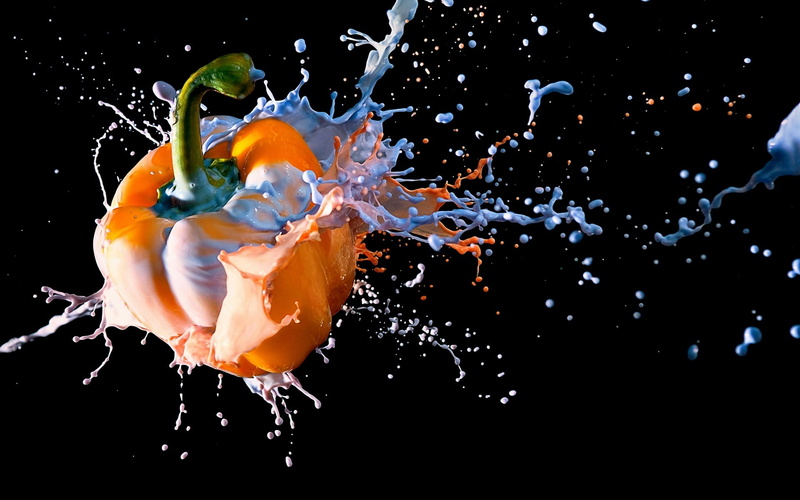 1080P, drink, breaking, juice, red, nature, spraying, blast, isolated, digital, water, black background, orange color, indoors, orange, liquid