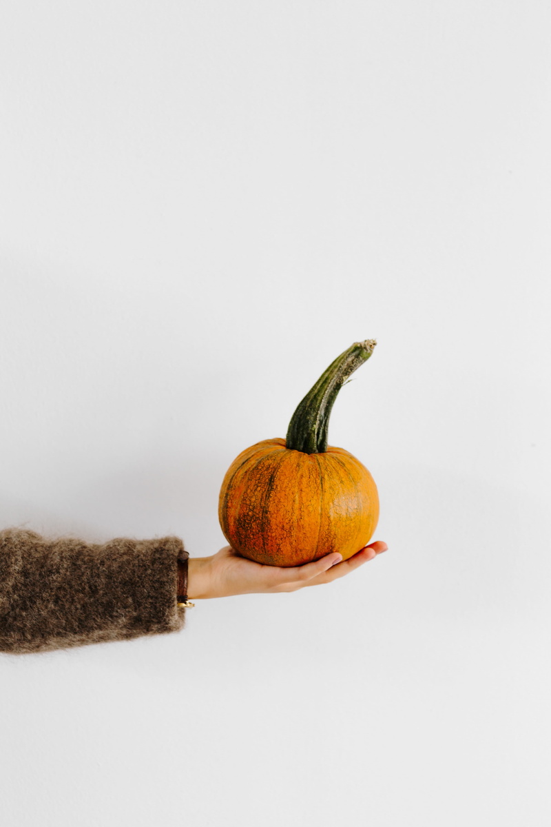 indoors, female, person, raw food, food and drink, orange, women, copy space, fall, organic, yellow, studio shot, pumpkin, still life, single object, wellbeing