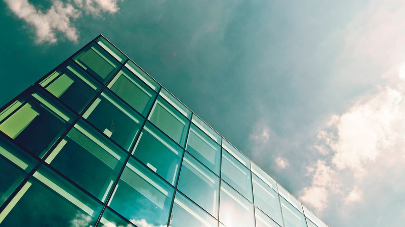 low angle view, office, glass - material, 2K, sky, architecture, no people, city, modern, glass, outdoors, day, nature, directly below, window, building