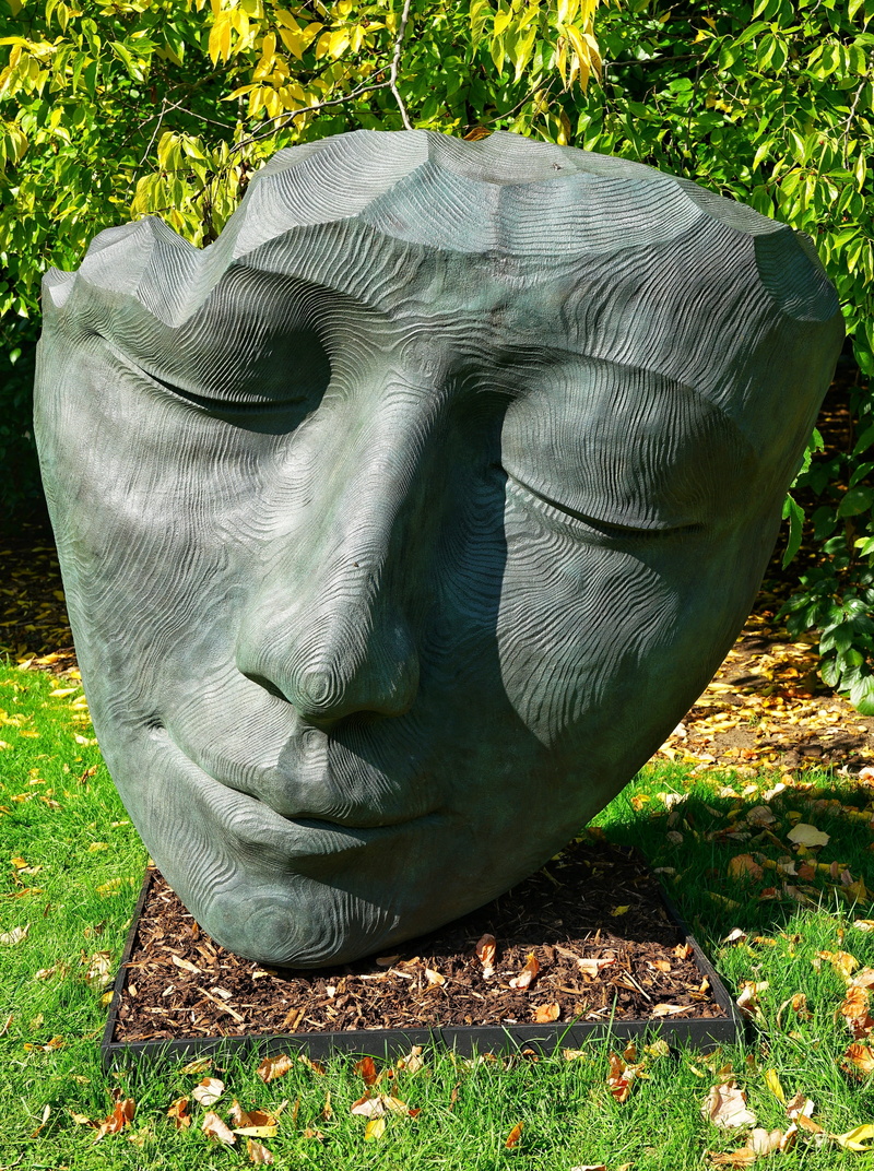 grass, kew gardens, london, the face, animal wildlife, animal themes, art, plant, green color, outdoors, no people, sculpture, bronze, art and craft, statue