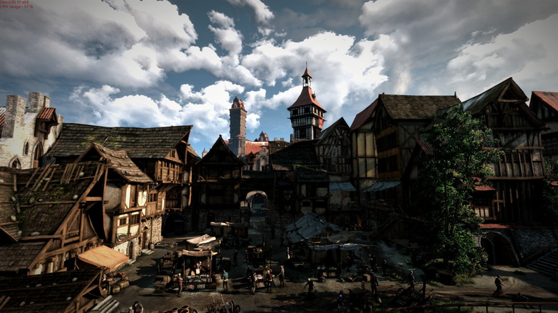 The Witcher, The Witcher 3: Wild Hunt, history, Marketplace, building exterior, building, tree, fantasy, place of worship, city, final, day, residential district