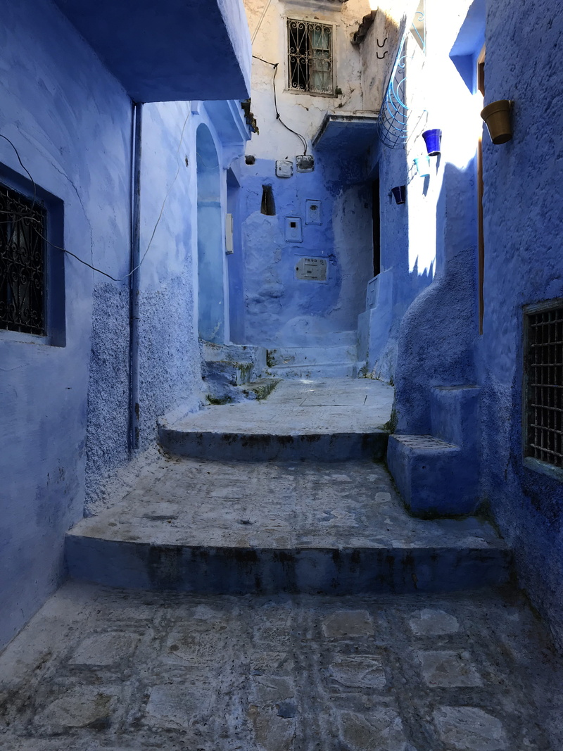 staircase, blue, wall, history, pavement, flagstone, road, no people, architecture, city, weathered, slate, path, door, street, chefchaouen, building, outdoors