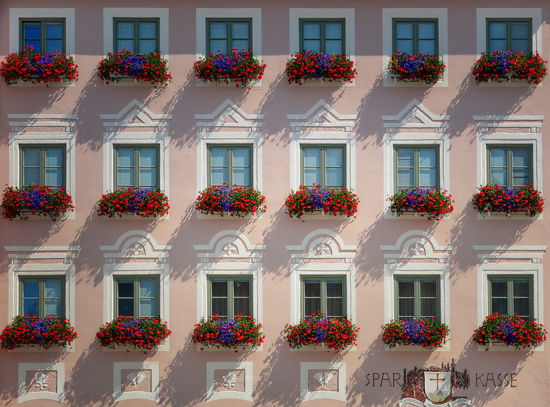 no people, white, flowering plant, facade, multi colored, window box, building, home front, flowers, home, side by side, nature, 4K, residential district