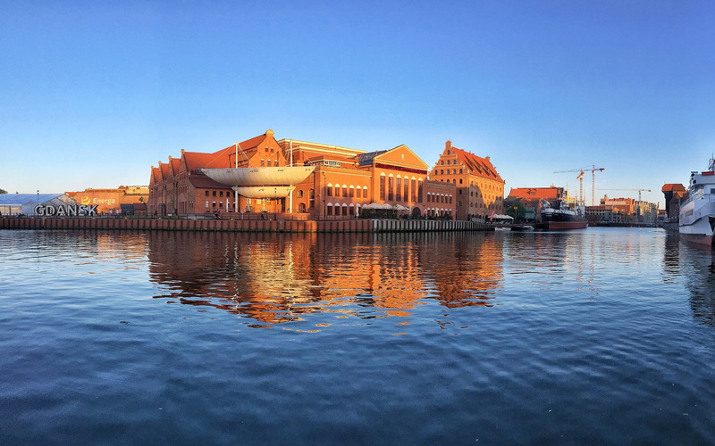 sunset, city, travel, gdansk, built structure, building exterior, building, nature, day, blue, clear sky, outdoors, waterfront, 4K, port, architecture