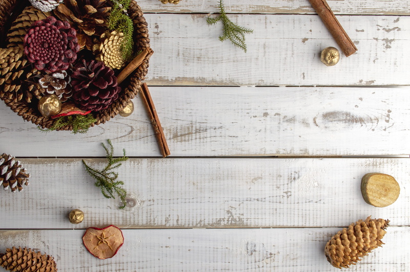 winter, herb, still life, spice, basket, food, potted plant, directly above, freshness, high angle view, large group of objects, fruit, pinecones, christmas