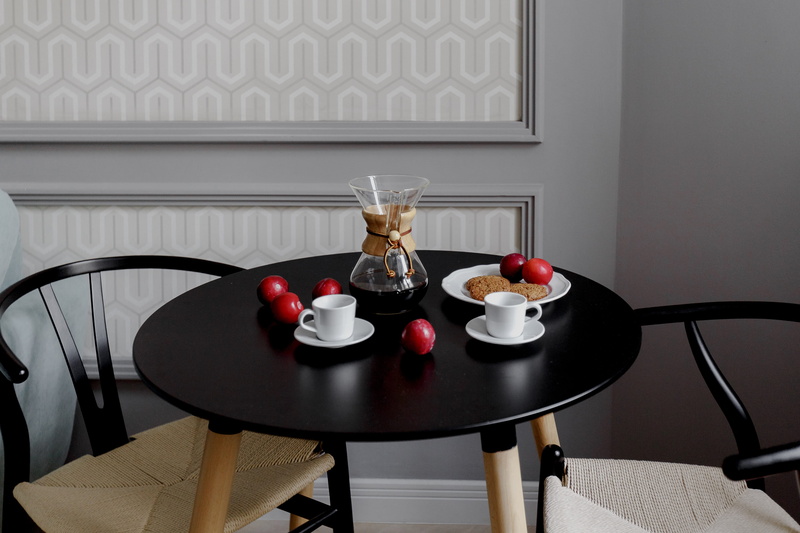 meal, fruits, mug, coffee, crockery, fruit, food, chair, cups, plate, drink, healthy eating, tea cup, food and drink, breakfast, interior, dining room