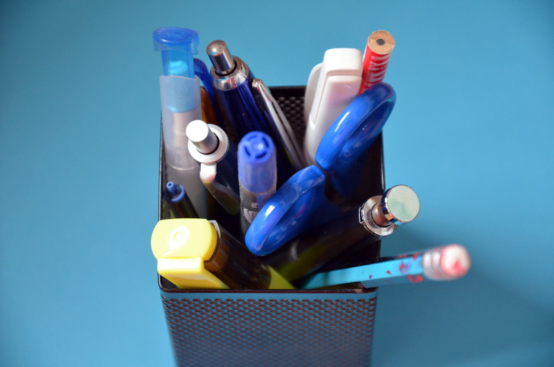 blue, no people, bottle, choice, container, studio shot, healthcare and medicine, close-up, indoors, scissors, chaos, pencil, variation, care, office accessories