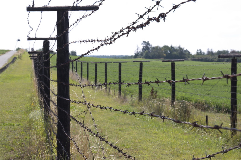 outdoors, grass, plant, metal, day, prison, rural scene, wire, border, safety, no people, fence, spiny, protection, boundary, environment, barrier, land