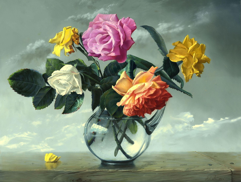 flower, petal, nature and landscapes, bouquet, nature, rose, artwork, 1080P, vase, painting