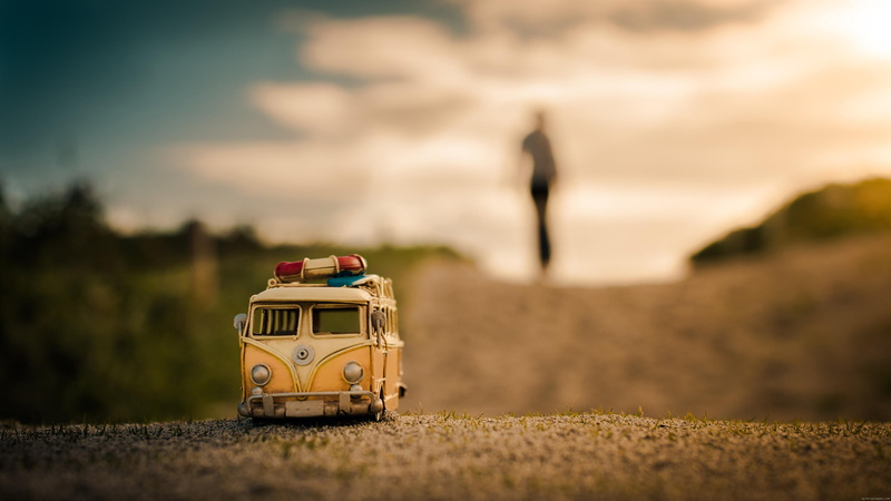 toy, bus, 4K, yellow, woman, diverse, shadow, plastic, van, road, white, little