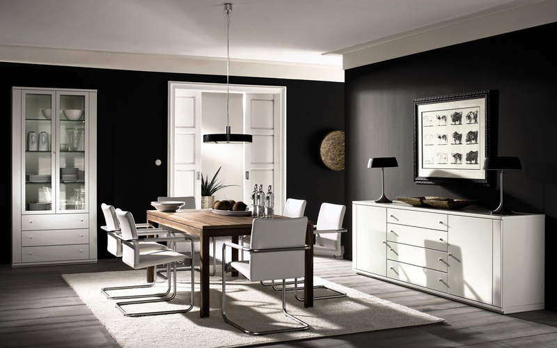 photography, room, table, lamp, dining room, set, white, modern, dining, 2880x1800, 2K, wooden, black, chair